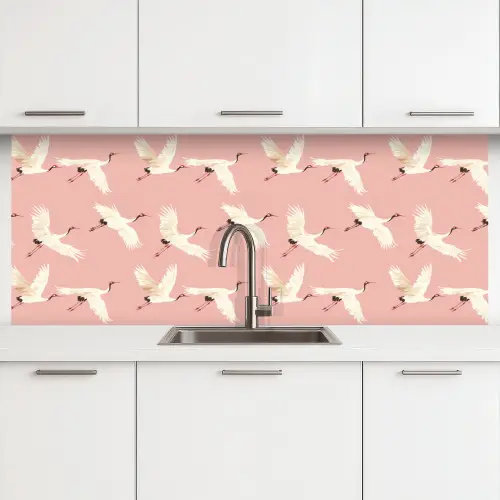 Modern - Kraanvogels - Roze keuken achterwand 2 middel 871 -3d