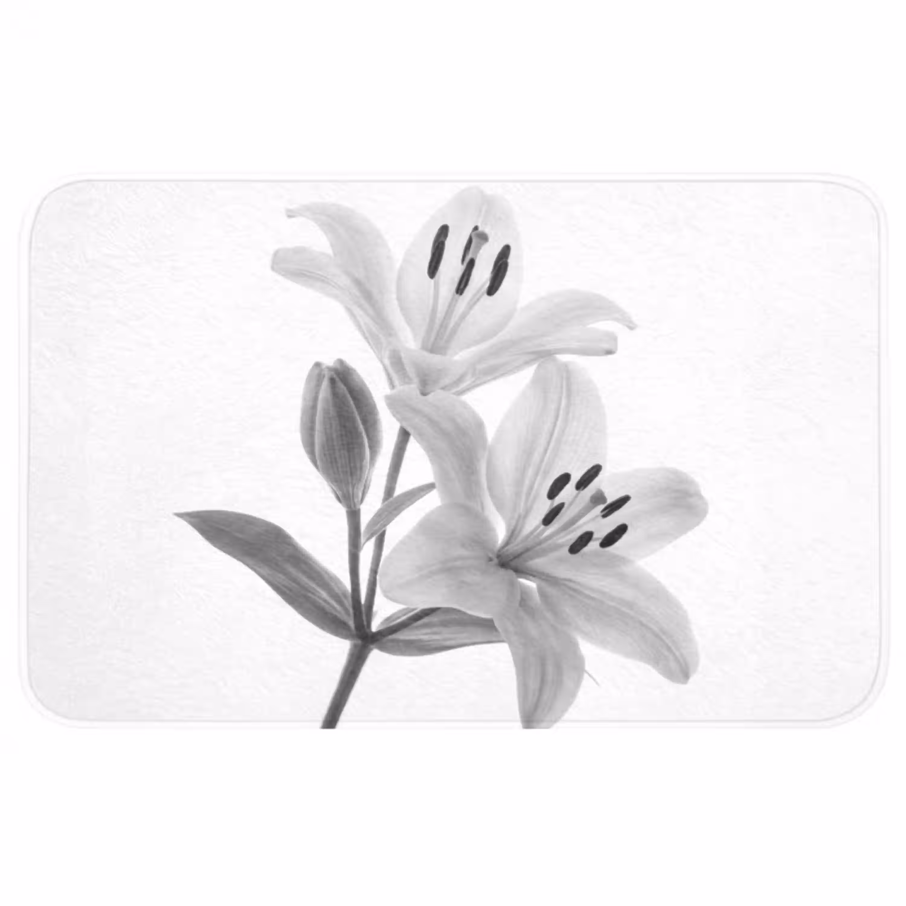 Lelies - Elegant - Zwart - Wit Badmat middel -3d