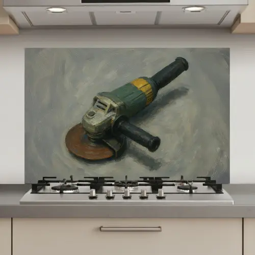 Haakse slijper - Schilderij - Gereedschap keuken achterwand spatscherm klein -3d_website