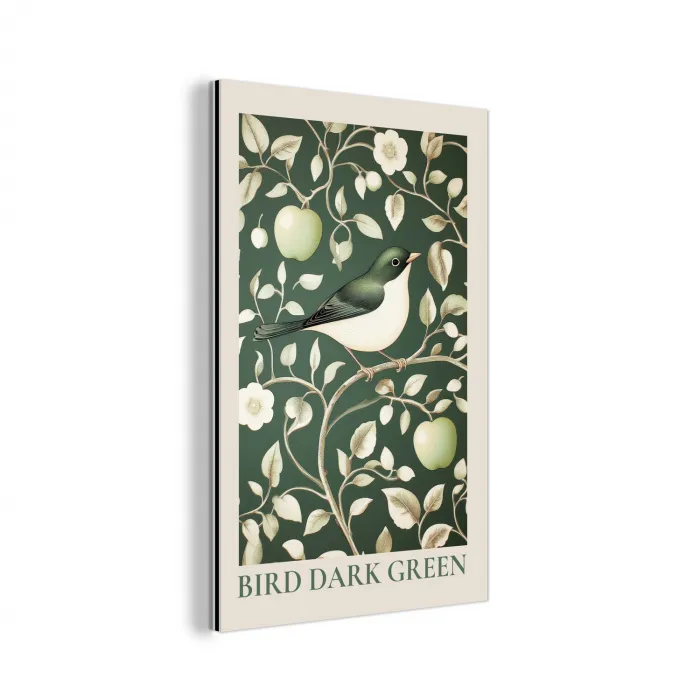 Groen - Vogel  - Bloemen aluminium wit klein -3d