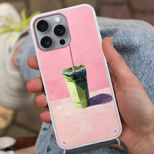 Beker - Rietje - Minimalistisch - Groen Hoesje iPhone 16 Pro Max met koord klein -sfeer3