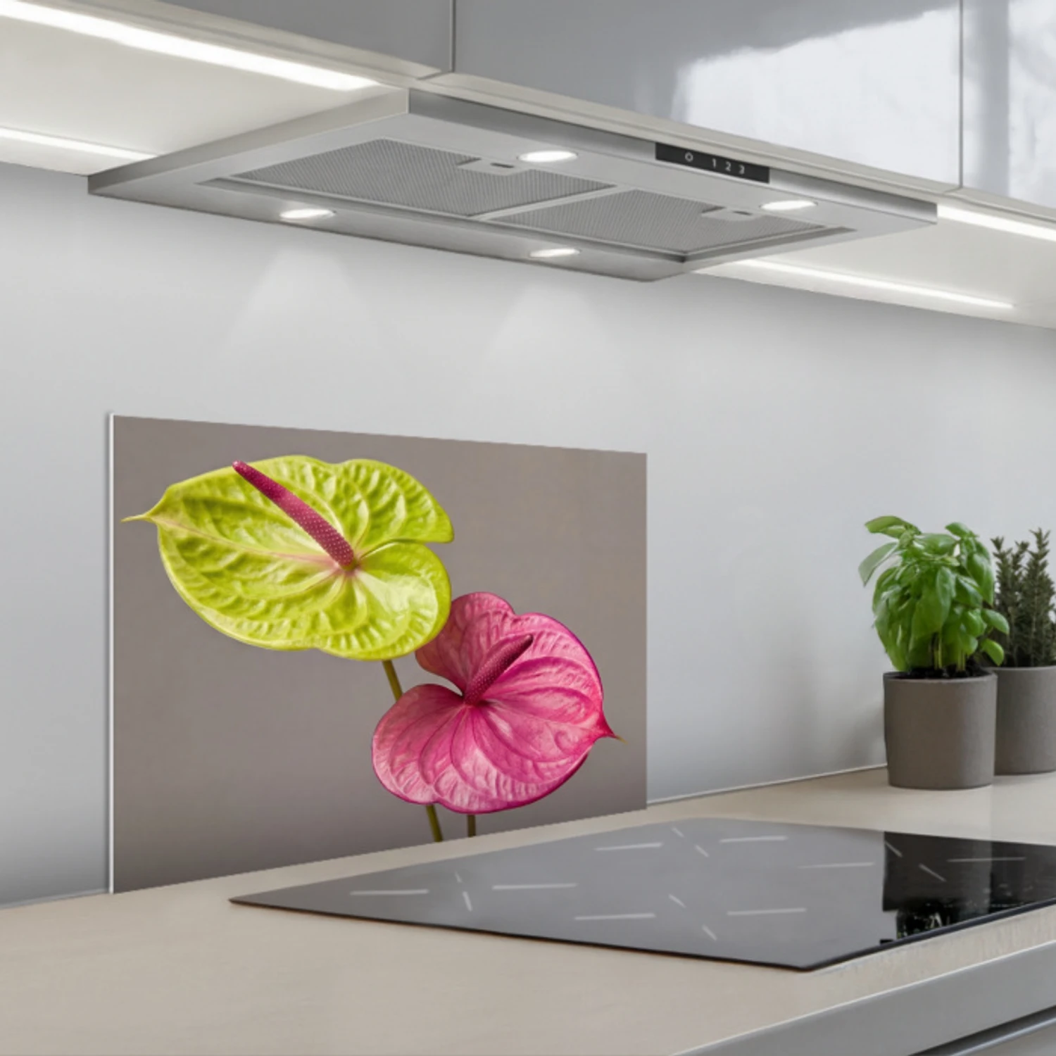 Planten - Anthurium - Groen - Roze keuken achterwand spatscherm klein -3d_schuin