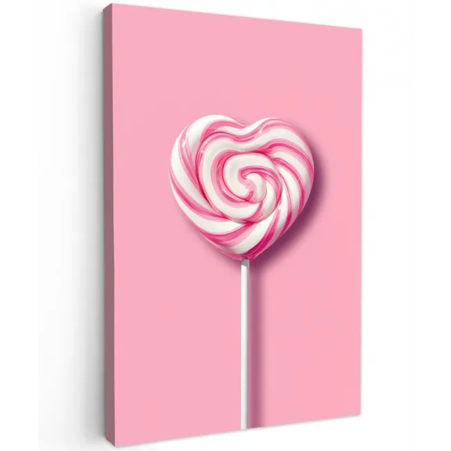 Snoep - Lolly - Hart- Roze Tuinposter op houten frame 2 cm dik middel -3d