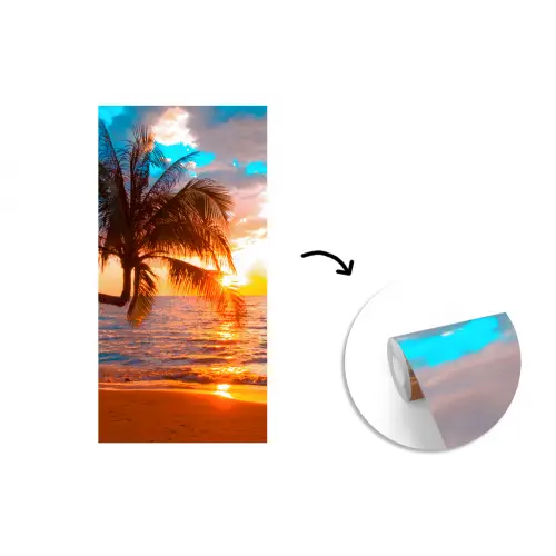 Palm - Zonsondergang - Horizon - Strand - Zee fotobehang vinyl groot -3d