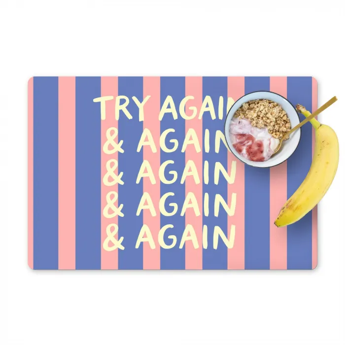 Try again - Strepen - Roze - Verticaal - Blauw Placemat vinyl groot -zzzproduct_Kitchenyeah-website
