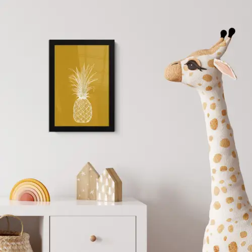 Lijnillustratie - Ananas - Bladkroon - Okergeel fotolijst zwart zonder passe partout klein -usfeer4_kinderkamer