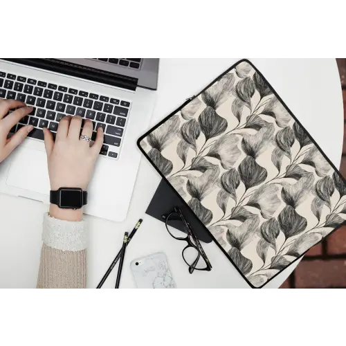 Botanisch - Bladeren - Zwart laptophoes neopreen klein 279 -bureau