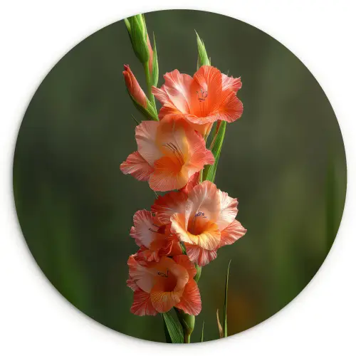 Bloem - Gladiolen - Zalmroze Wandcirkel kunststof plaat 5mm dik klein -3d