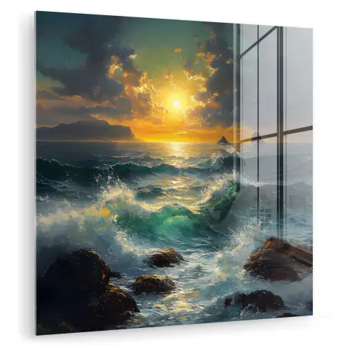 Zee - Zon - Golven - Rotsen plexiglas 5mm klein -zzzproduct_nieuw