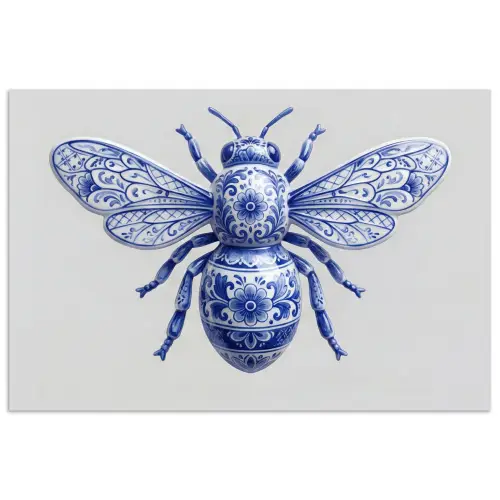 Bij - Modern - Delfts - Blauw poster papier klein -3d