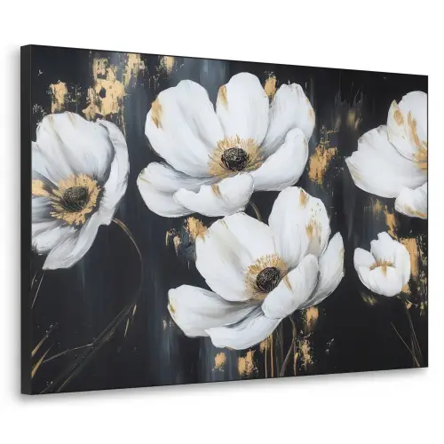 Bloemen - Wit - Abstract Textielframe zwart klein -3d