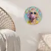 Vrouw - Blond - Roze kauwgom - Kleurrijk - Pastel Wandcirkel kunststof plaat 5mm dik klein -sfeer5
