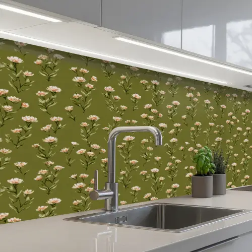 Landelijk - Bloemen -  Groen keuken achterwand 2 middel 871 -3d_schuin