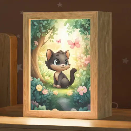 Kat - Zwart - Bos - Vlinders Light Box met kabel klein -zzz_3d_website