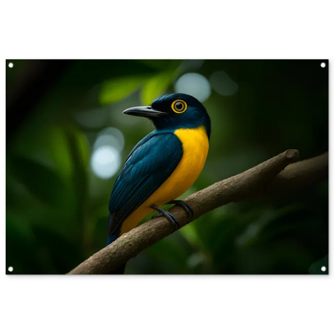 Tuinposter - Vogel - Tak - Geel - Bladeren