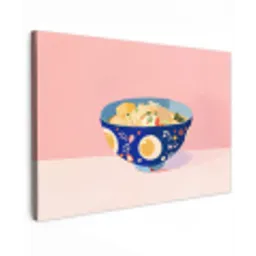 Noodles - Kom - Blauw - Illustratie Tuinposter op houten frame 2 cm dik klein -3d
