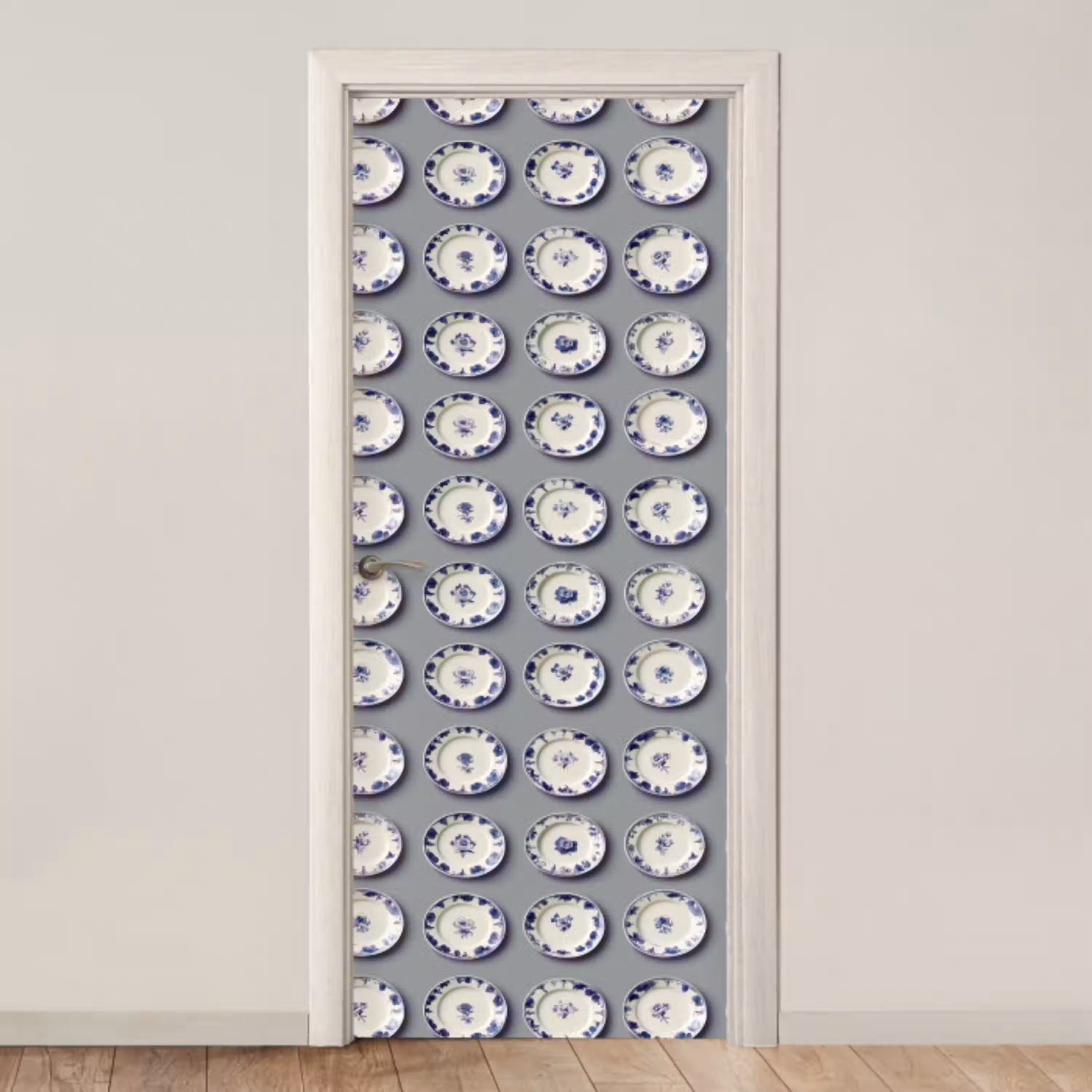 Borden - Bloemen - Blauw - Wit deurposter klein 289 -3d_beige