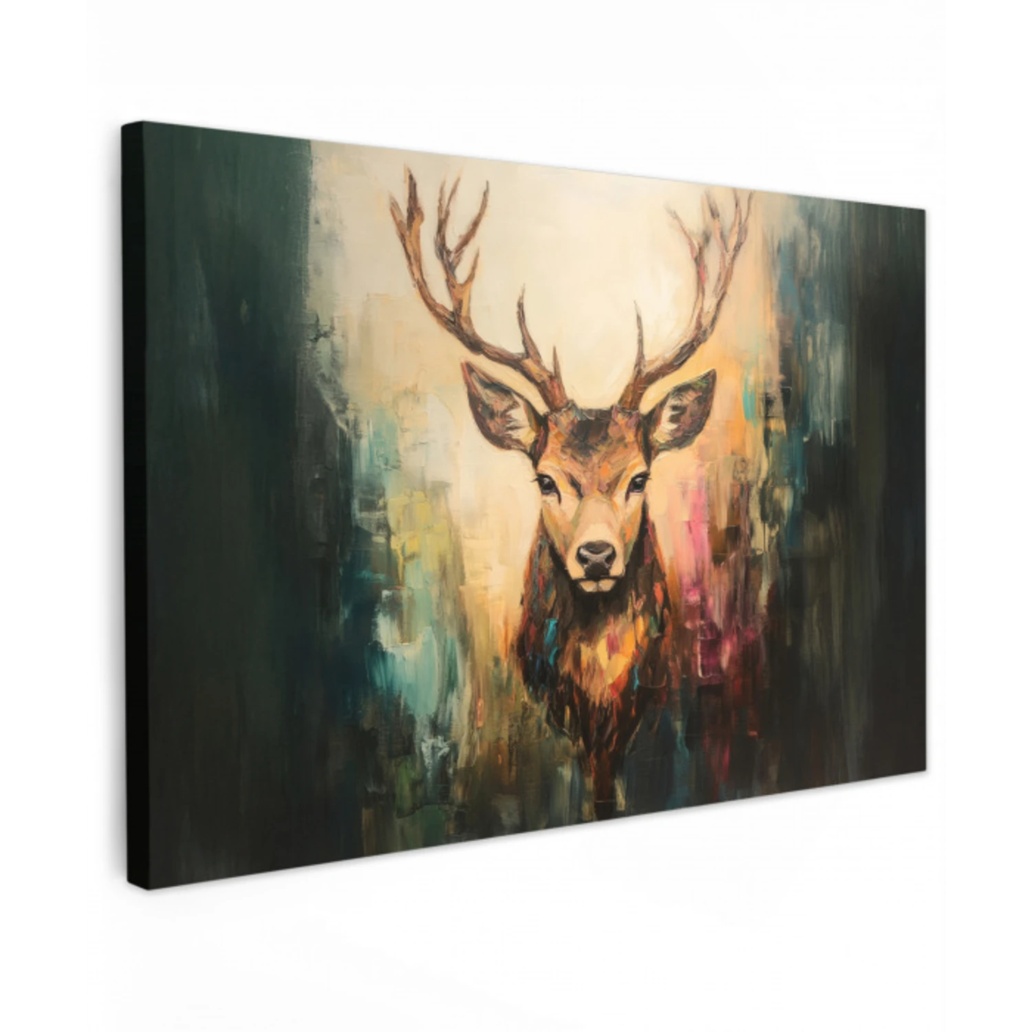 Hert - Geverfd - Gewei - Bruin Tuinposter op houten frame 2 cm dik klein -3d