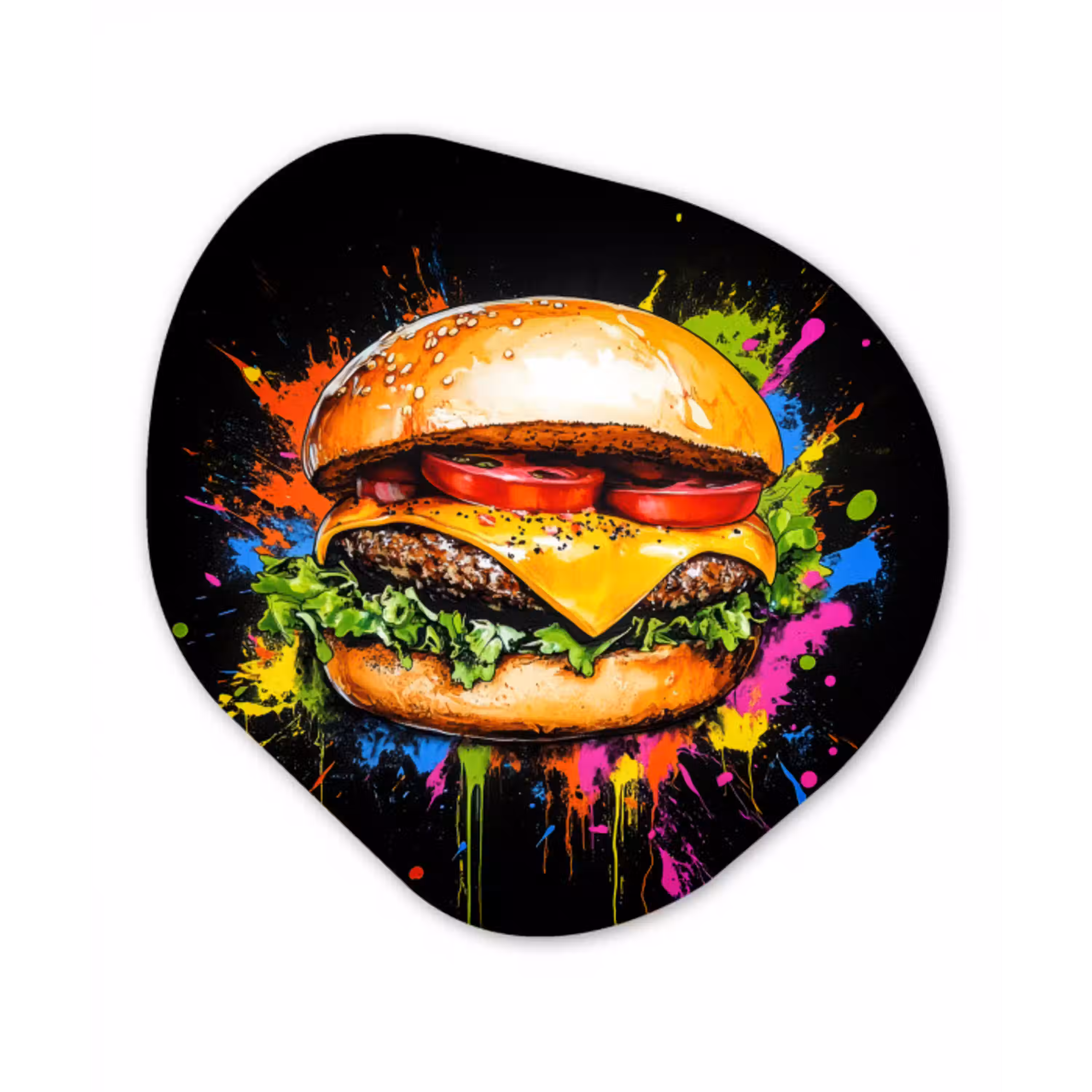 Hamburger - Graffiti - Verf - Kleurrijk - Eten - Abstract Wandcirkel Organisch Plexiglas middel -3d