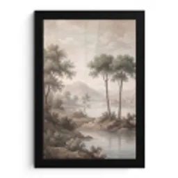 Bomen - Meer - Bergen - Illustratie fotolijst zwart zonder passe partout klein -3d
