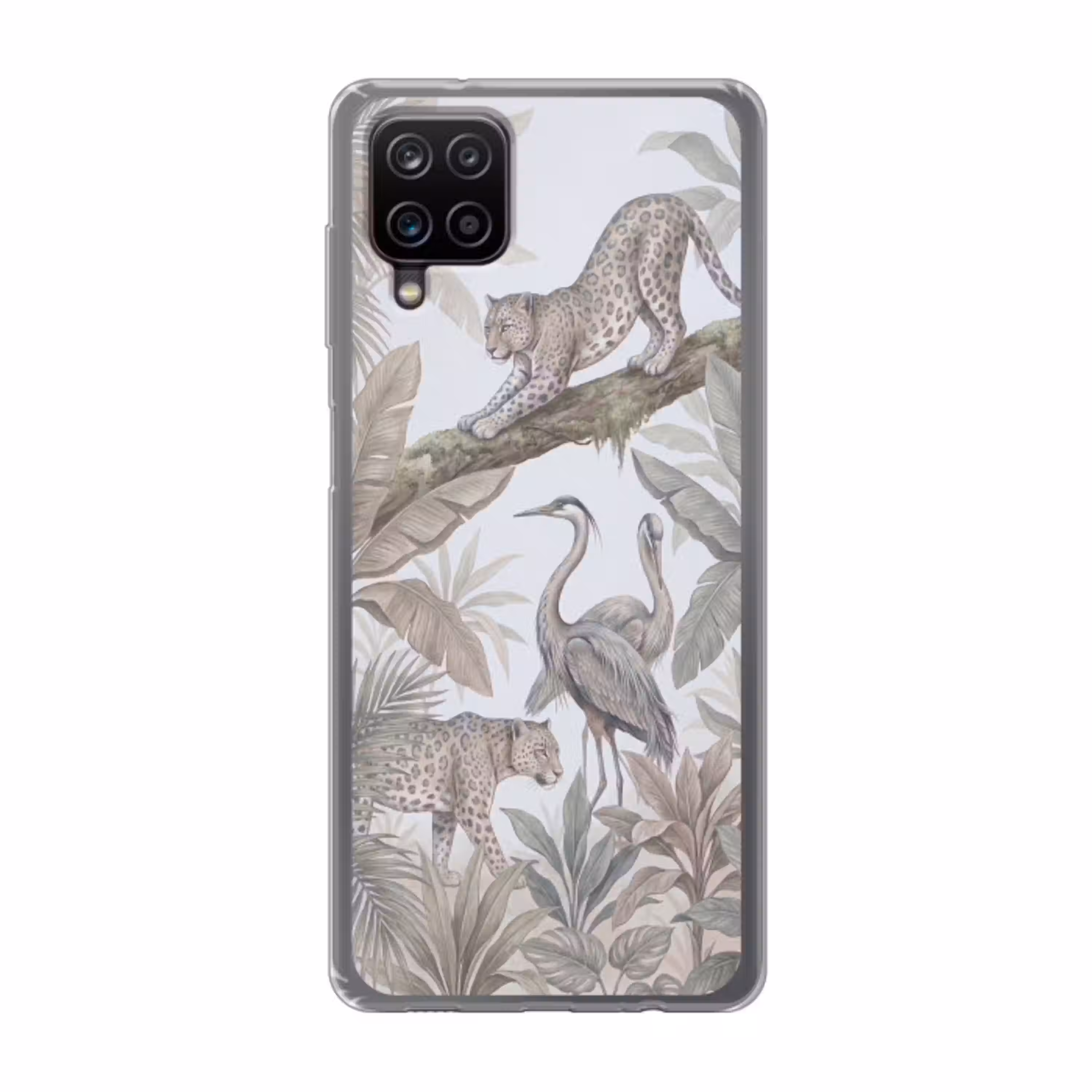 Kat - Vogel - Jungle - Illustratie - Dieren Telefoonhoesje Samsung Galaxy A12 klein -3d