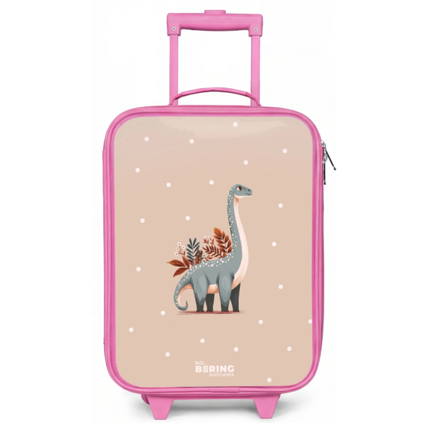 Blauwe dinosaurus op een beige stippenachtergrond Kinderkoffer - Roze klein -zz3dotto