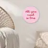 Tekst - Roze - Love - Hart Wandcirkel kunststof plaat 5mm dik klein -sfeer5