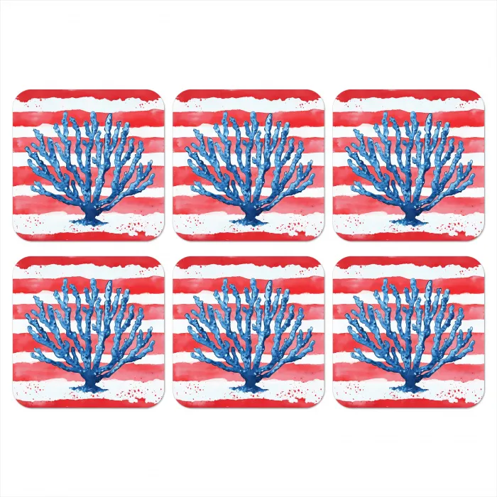 Koraal - Verfstructuur - Rood - Blauw onderzetter kurk middel -3d