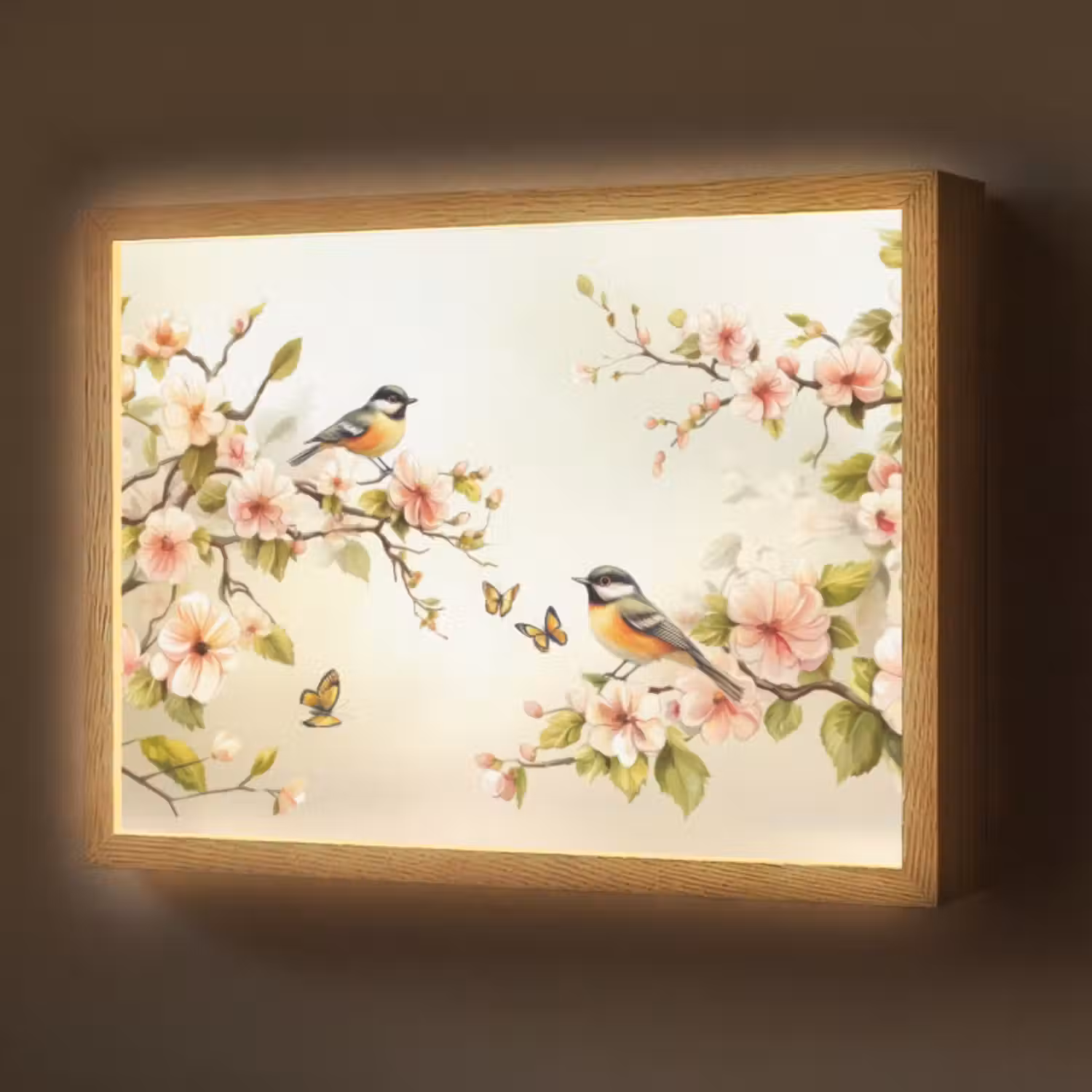 Lightbox - Wandlamp - Takken - Bloemen - Vogeltjes - Roze