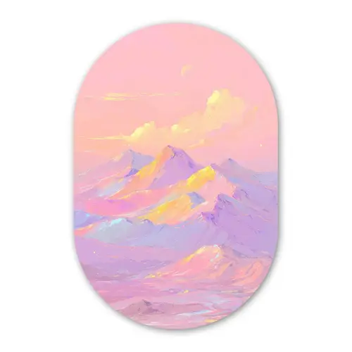 Bergtoppen - Wolken - Dromerig Wandcirkel Ovaal Glas middel -3d