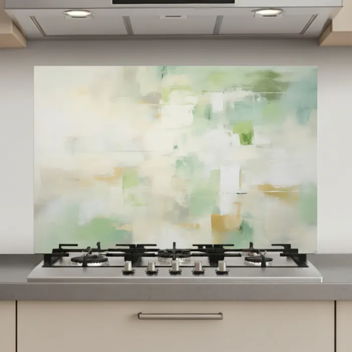 Abstract - Kunst - Wit - Groen - Modern keuken achterwand spatscherm klein -3d_website