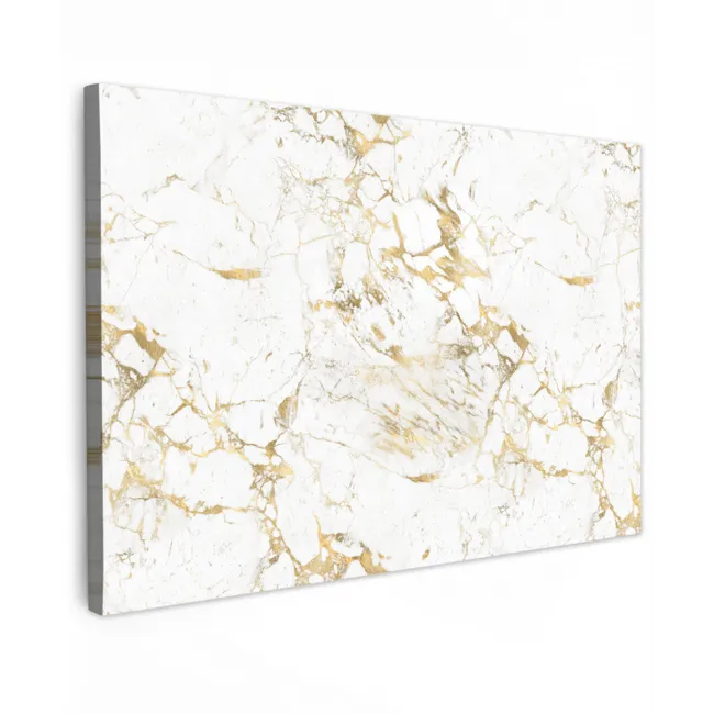 Wit - Marmer - Luxe - Goud Tuinposter op houten frame 2 cm dik klein 845 -3d