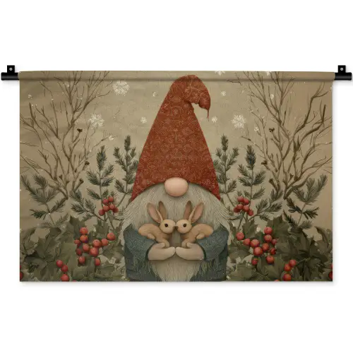 Kerstgnome - Konijntjes - Kleurrijk Wandkleed katoen klein -zz3d