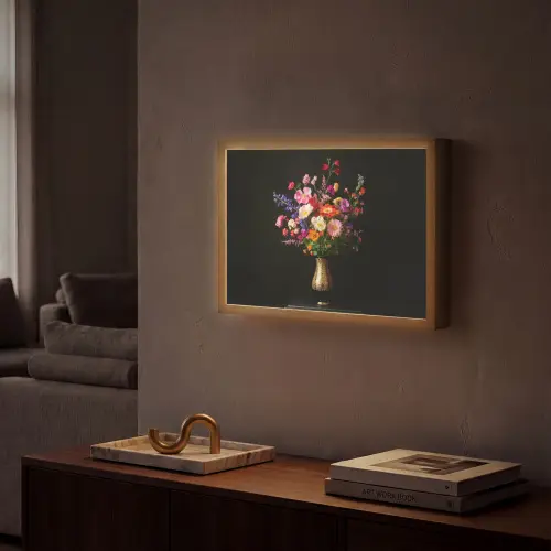 Kleurrijk - Boeket - Vaas - Goud Light Box met batterij (Wandlamp) middel -sfeer1