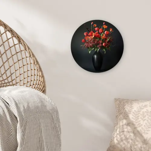 Boeket - Tulpen - Vaas - Rood Wandcirkel kunststof plaat 5mm dik klein -sfeer5