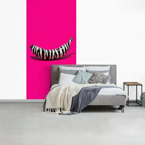 Banaan - Zebraprint - Roze fotobehang vinyl groot -slaapkamer