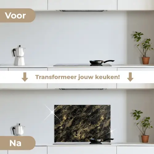 Marmer - Zwart - Goud keuken achterwand spatscherm klein 900 -voor_na_NL