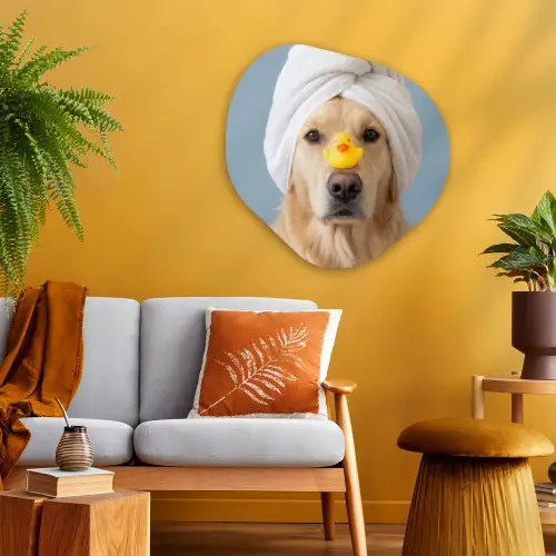 Hond - Badeend - Geel Wandcirkel Organisch Aluminium middel -sfeer4