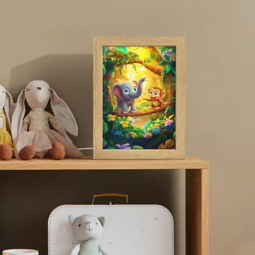 Olifant - Appje - Jungle - Kleurrijk Light Box met kabel klein -sfeer2_kind