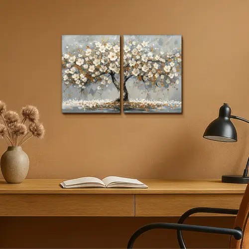 Boom - Abstract - Wit - Bloesem Canvas - Meerluiken 2 luik klein -sfeer5