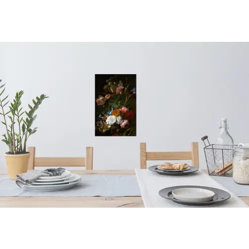 Vaas met bloemen - Schilderij van Rachel Ruysch Muursticker klein -eettafel