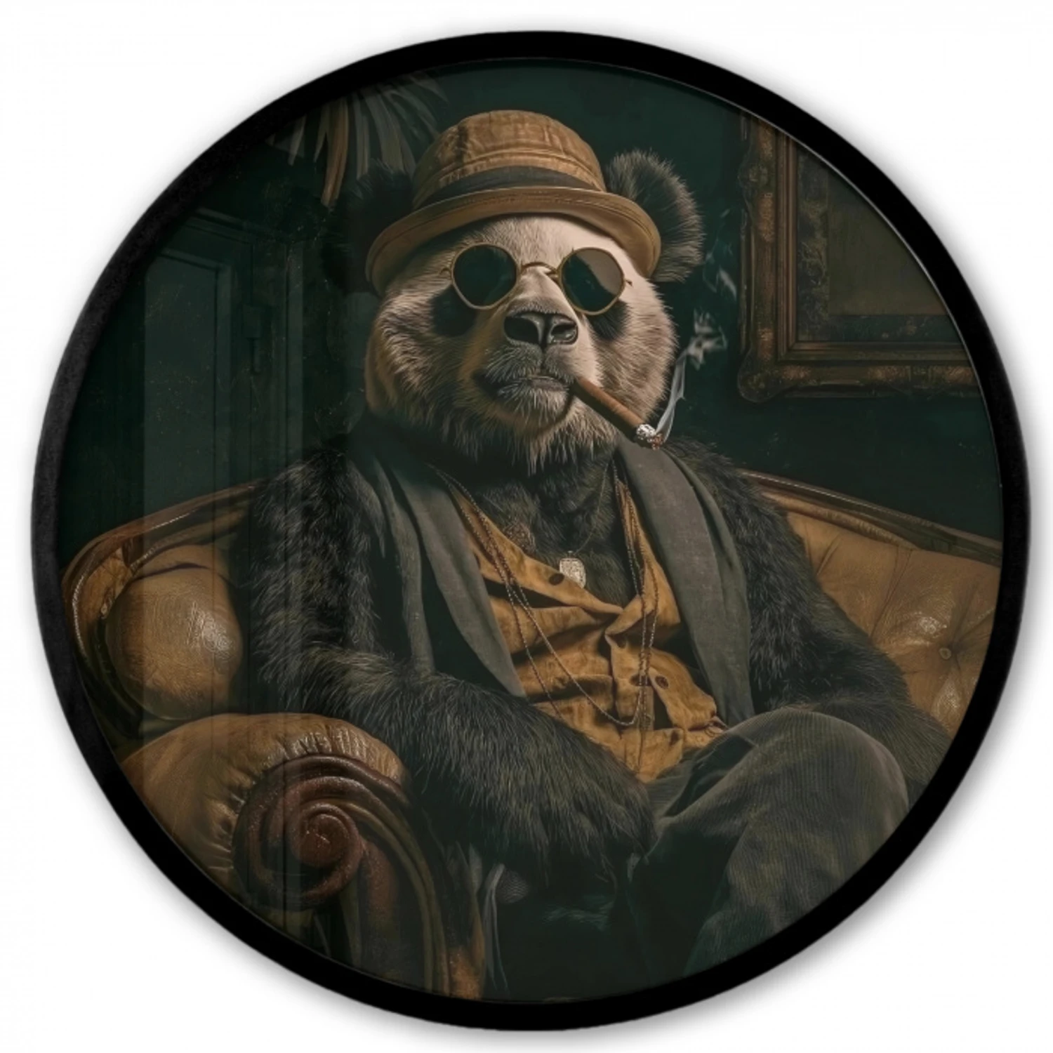 Panda - Hoed - Bril - Pak Fotolijst rond zonder passe partout klein -3d