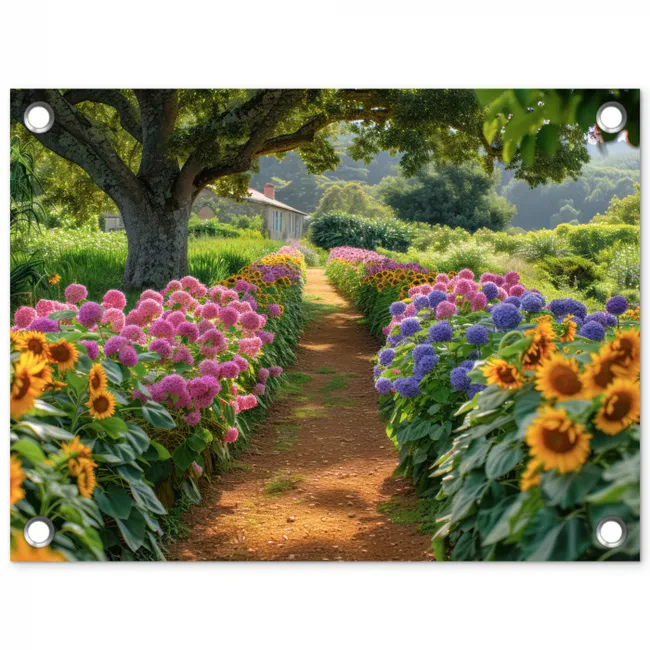 Kleurrijk Tuinpad tuinposter los doek klein -3d