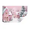 Kerstdorp - Roze - Winter - Sneeuw - Huizen Muursticker klein -3d