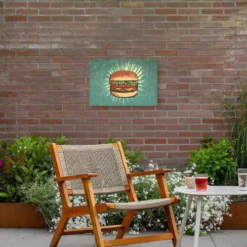 Hamburger - Illustratie - Sla - Kaas Tuinposter op houten frame 2 cm dik klein -sfeer3