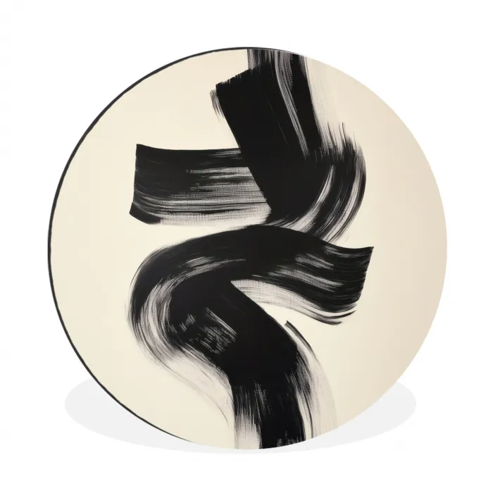 Strepen - Zwart - Abstract Wandcirkel aluminium klein -3d