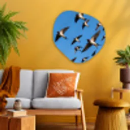 Zwaluwen - Vliegen - Blauw Wandcirkel Organisch Aluminium middel -sfeer4