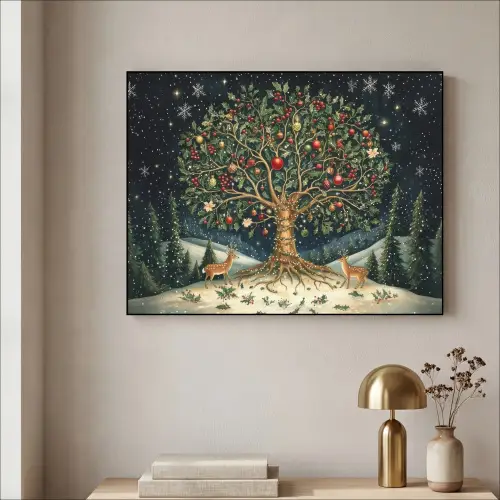 Feestboom - Winterhemel - Kleurrijk Textielframe zwart klein -sfeer2