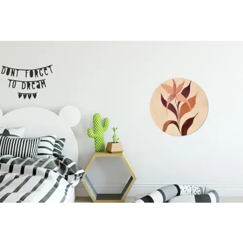 Minimalistisch - Bloem - Bladeren - Beige Wandcirkel aluminium klein -kinderkamer