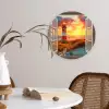 Doorkijk - Raam - Vuurtoren - Zonsondergang - Strand Wandcirkel kunststof plaat 5mm dik klein -sfeer4
